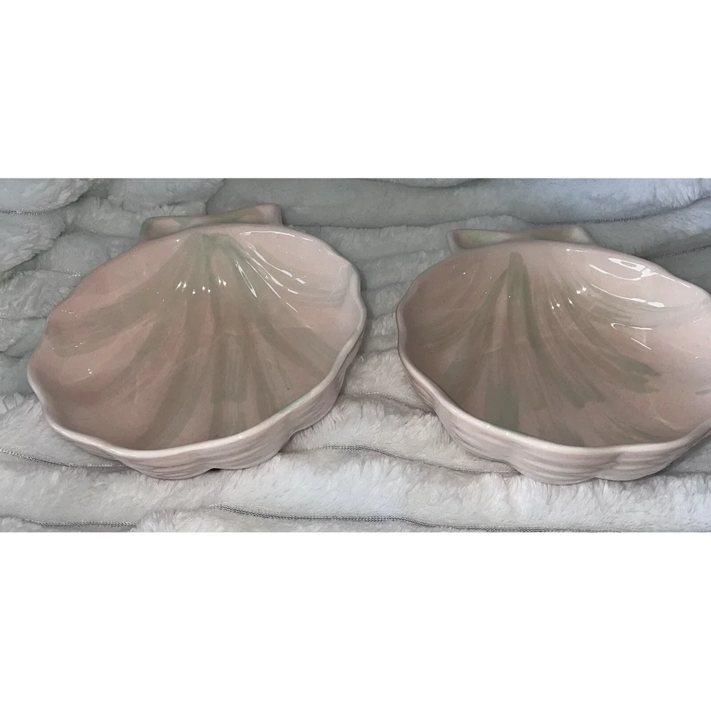 Vintage Knobler Japan Pink With Green Brushing Shell Shaped Bowls Lot Of 2